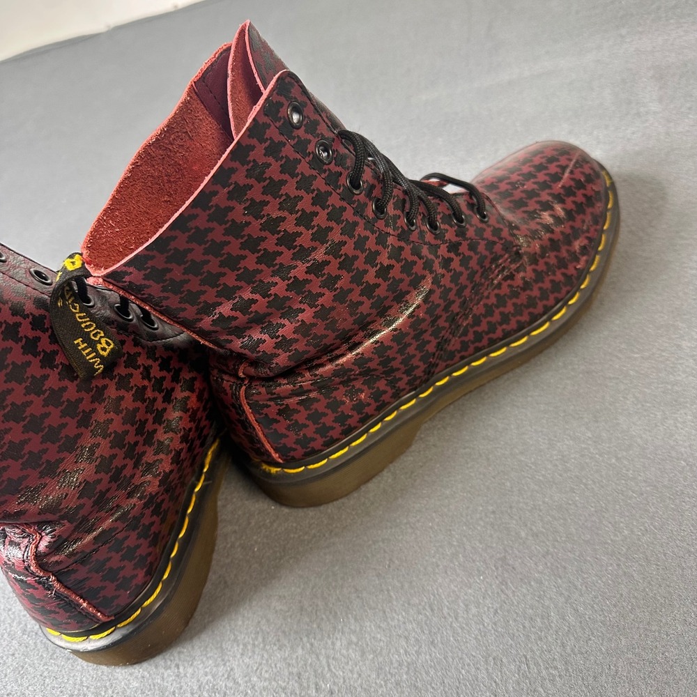 Dr. Martens 1460 Pascal Boots Burgundy Black Houndstooth Leather Womens size 10 - Picture 5 of 9